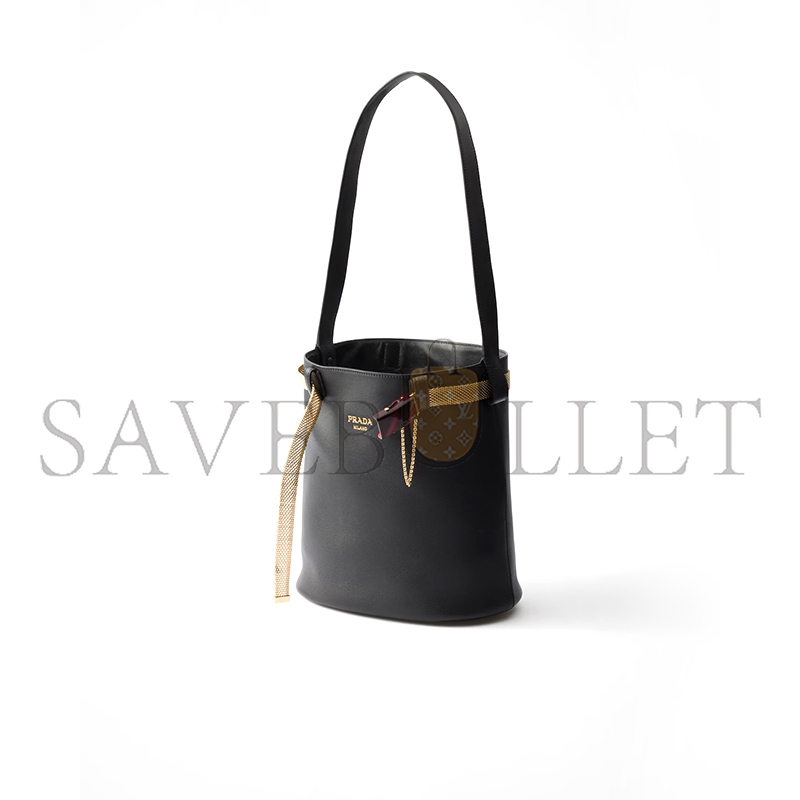 PRADA BUCKLE LEATHER BUCKET BAG WITH JEWELED BELT 1BE085 (29*16.5*18cm) PRADA BUCKLE LEATHER BUCKET BAG WITH JEWELED BELT 1BE085 (29*16.5*18cm)